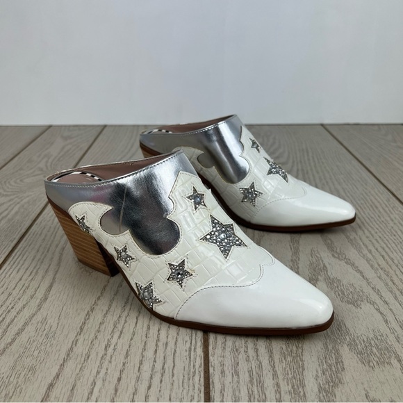 Betsey Johnson Shoes - Betsey Johnson Denniss Western Star Slip-on Mules 6.5 White & Silver $99